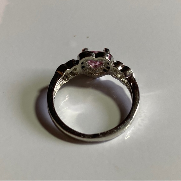 Silver Pink Topaz CZ Heart Ring - Picture 10 of 11